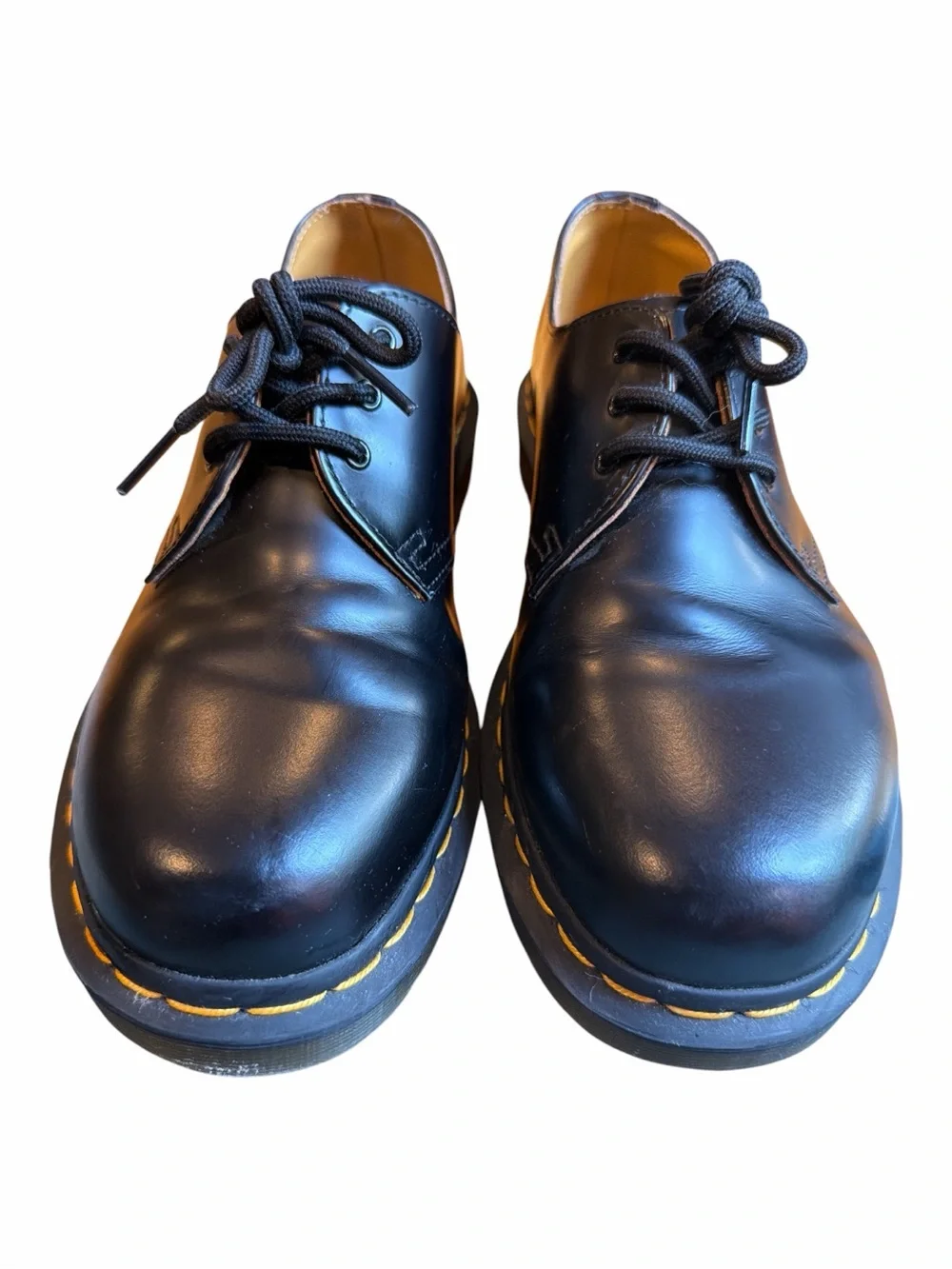 Dr. Martens 1461 Black Leather 3-Eye Derby with Yellow Welt Stitching